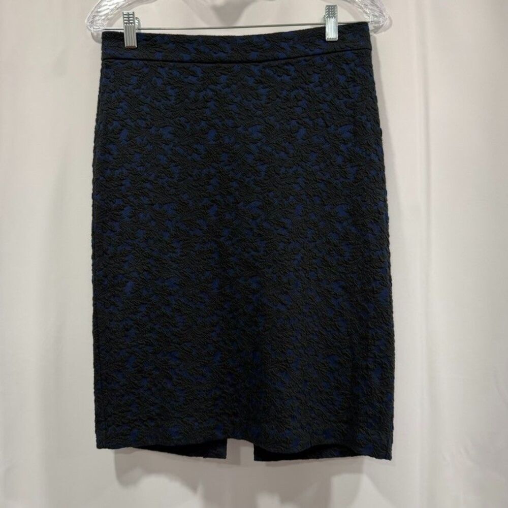 Michael Kors Small Navy Blue Black Floral Textured Pencil Skirt 608